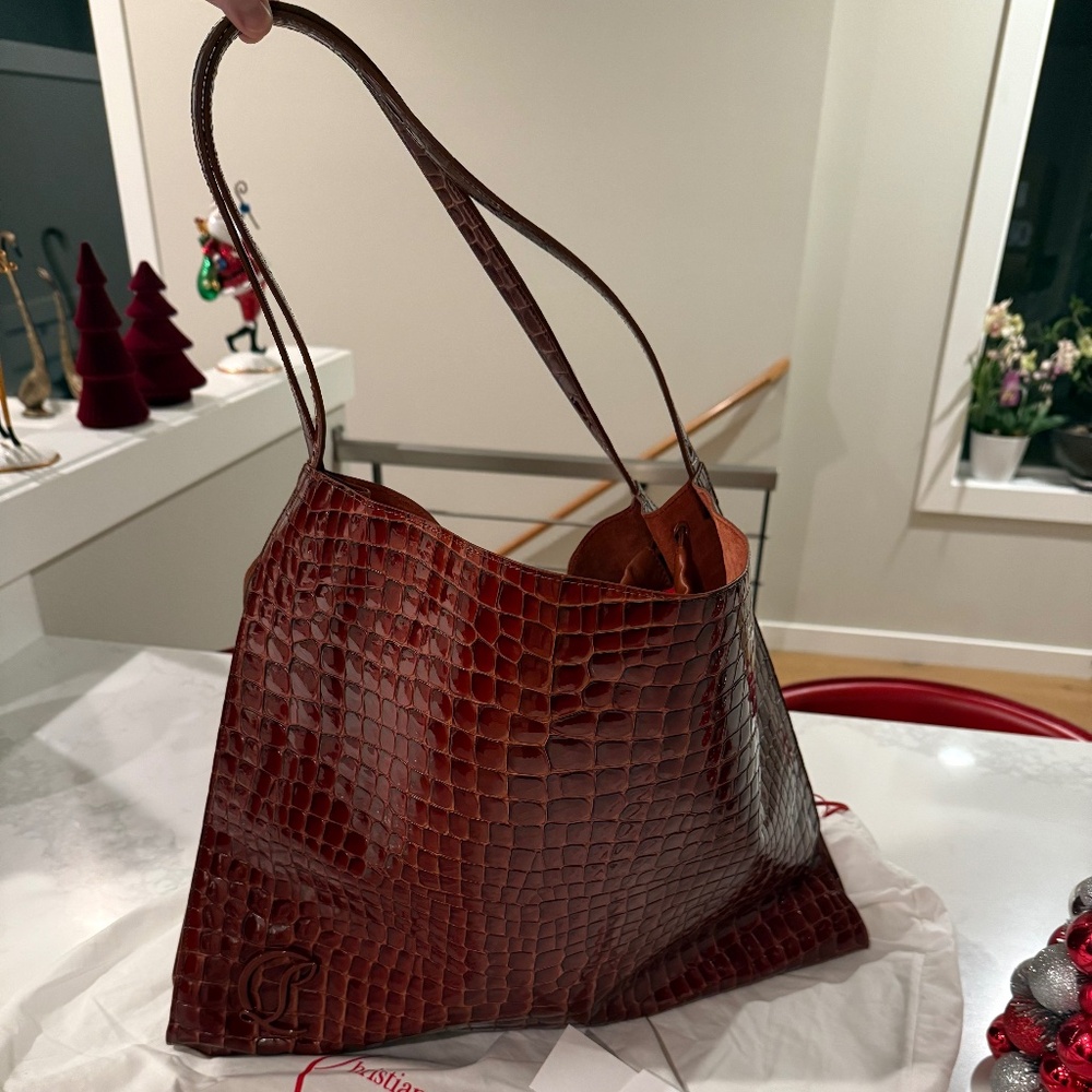 Christian Louboutin Le 54 Croc Embossed Leather Drawstring Tote - Acajou